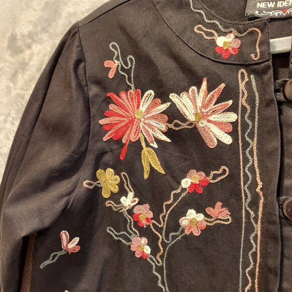 New Identity Jacket Womens M Black Floral Embroidery Artsy Art T Wear Boho retro - Picture 4 of 10